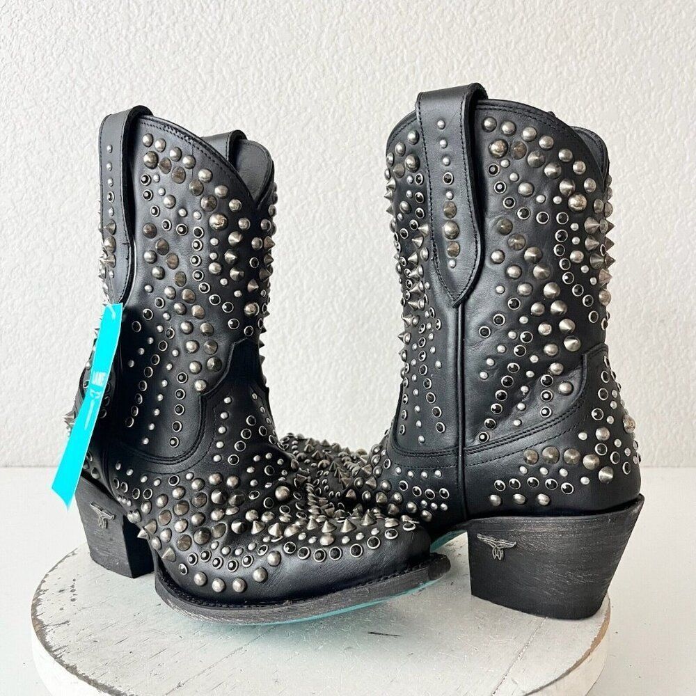 Black Studded Leather Ankle Booties - Women's Fashion Booties